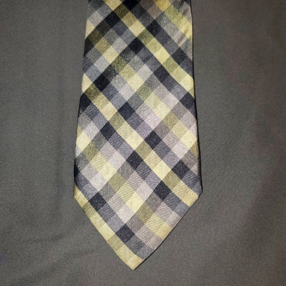 PERRY ELLIS - tie plaid yellow grey NEW